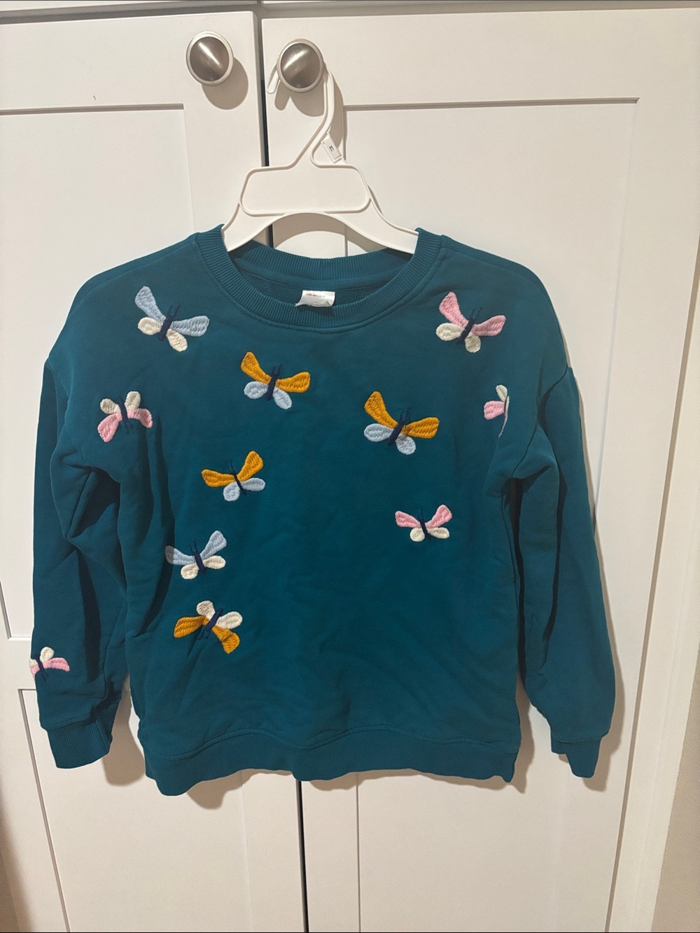 Teal Embroidered Butterfly Sweatshirt